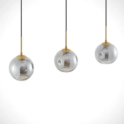 Lindby hængelampe Hiwana, røggrå, glas, 3 lyskilder