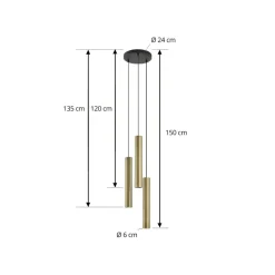 Lindby hængelampe Joffrey, Ø 24 cm, messing, 3 lyskilder, GU10