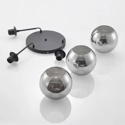 Lindby hængelampe Jurian, 32 cm, 3 lyskilder, sort/røget, glas