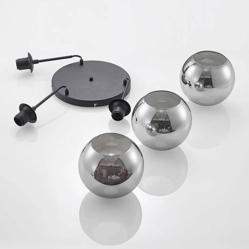 Lindby hængelampe Jurian, 32 cm, 3 lyskilder, sort/røget, glas