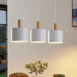 Lindby hængelampe Kadir, 73 cm, 3 lyskilder, hvid, træ