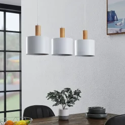 Lindby hængelampe Kadir, 73 cm, 3 lyskilder, hvid, træ