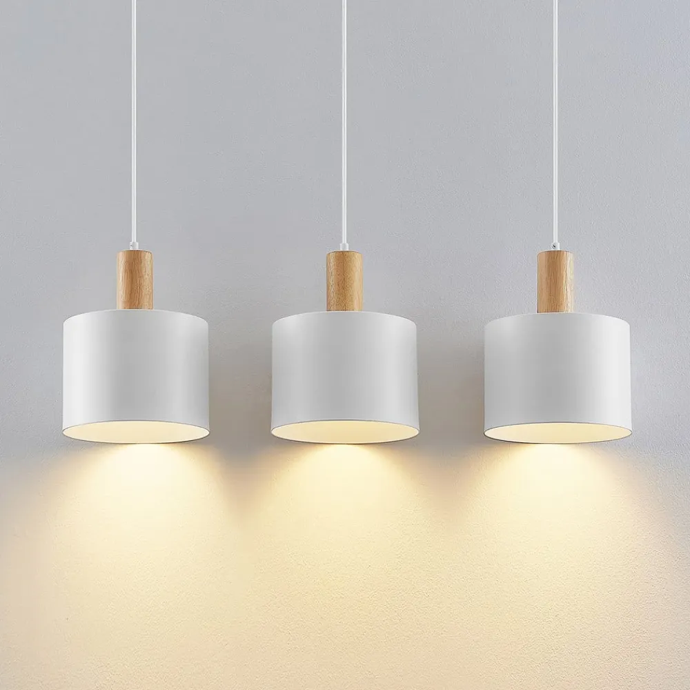 Lindby hængelampe Kadir, 73 cm, 3 lyskilder, hvid, træ