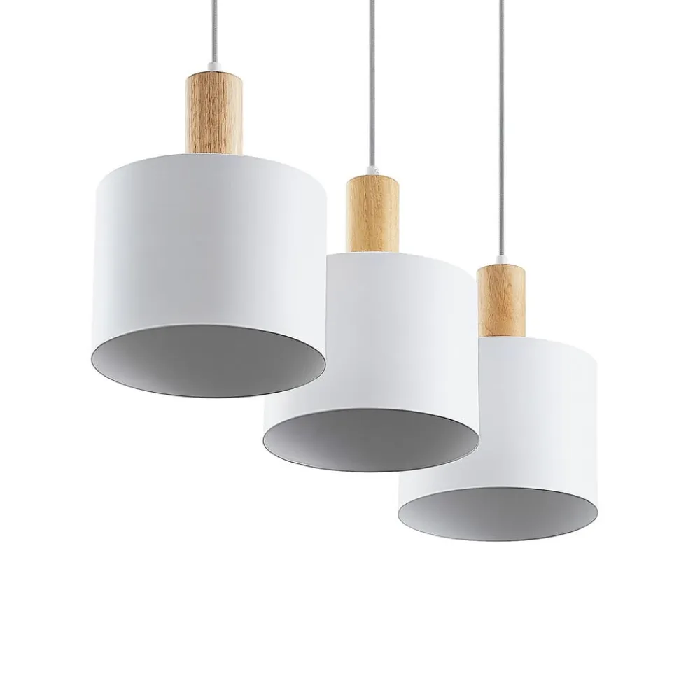 Lindby hængelampe Kadir, 73 cm, 3 lyskilder, hvid, træ