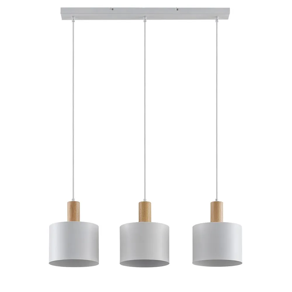 Lindby hængelampe Kadir, 73 cm, 3 lyskilder, hvid, træ