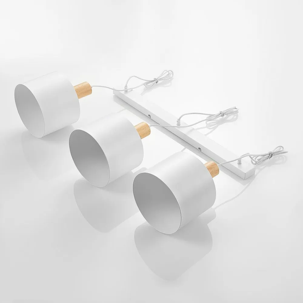 Lindby hængelampe Kadir, 73 cm, 3 lyskilder, hvid, træ