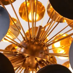 Lindby hængelampe Kinan, Ø 54 cm, sort, guld, metal