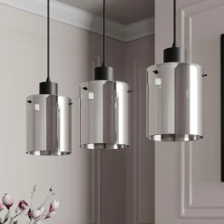 Lindby hængelampe Kourtney, 3 lyskilder, sort/grå, glas, E27