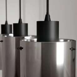 Lindby hængelampe Kourtney, 3 lyskilder, sort/grå, glas, E27