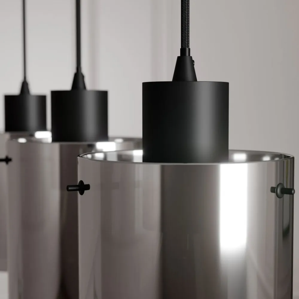 Lindby hængelampe Kourtney, 3 lyskilder, sort/grå, glas, E27