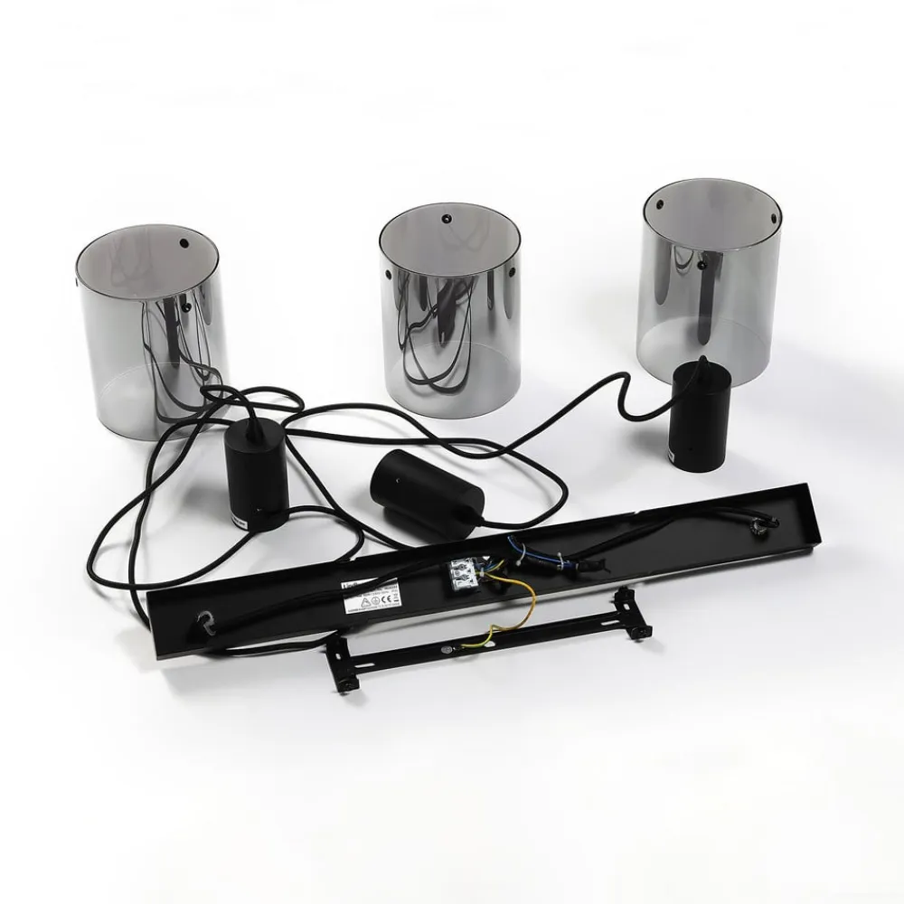 Lindby hængelampe Kourtney, 3 lyskilder, sort/grå, glas, E27