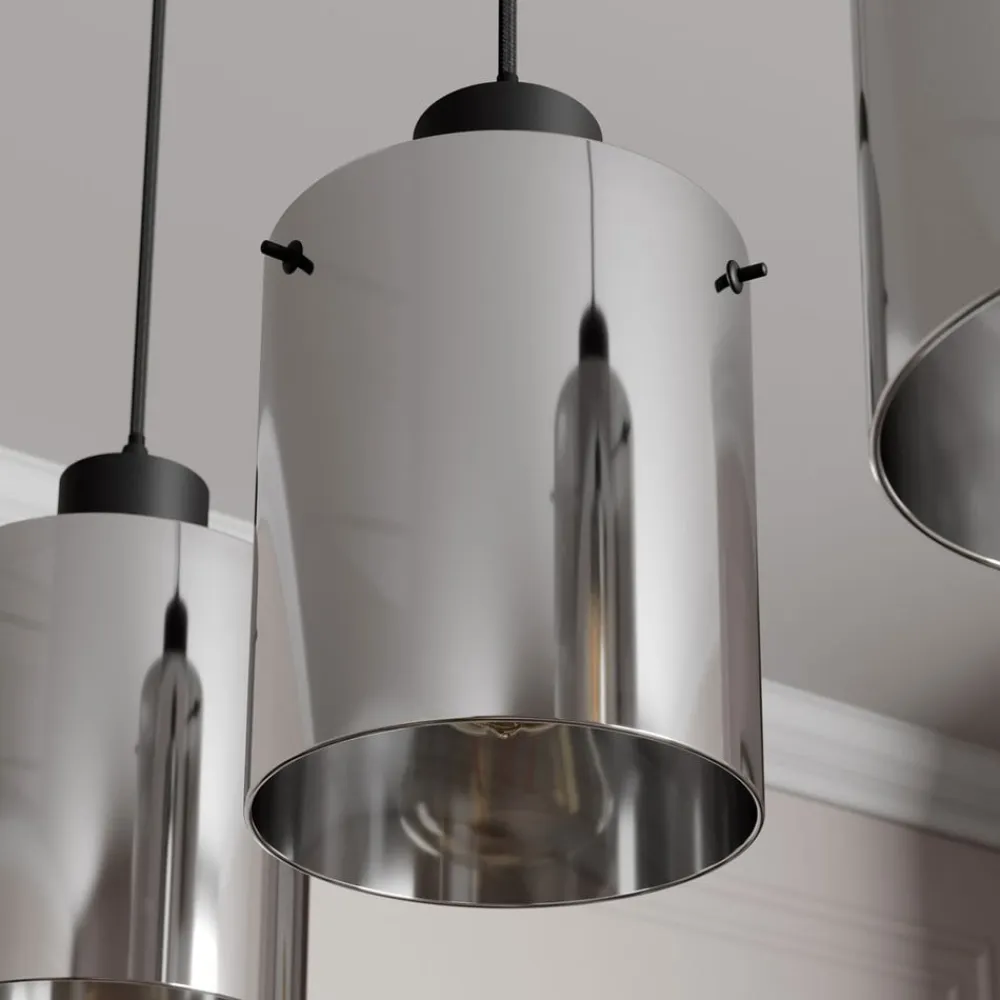 Lindby hængelampe Kourtney, 3 lyskilder, sort/grå, glas, E27