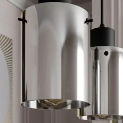 hængelampe Kourtney, 4 lyskilder, sort/grå, glas, E27^Lindby Sale