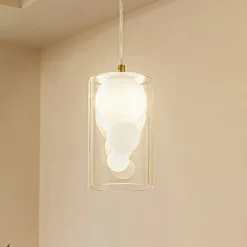 Lindby hængelampe Kupla, opal/klar, glas, 1 lyskilde, G9