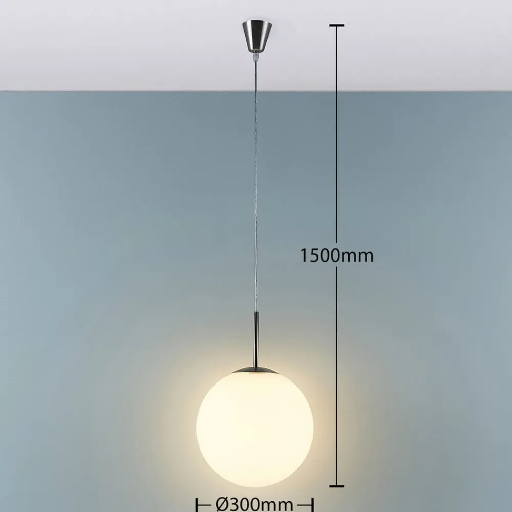 Lindby hængelampe Marike, Ø 30 cm, hvid, glas, kugle, E27