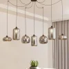 Lindby hængelampe Marla, 7 lyskilder, glas, røgfarvet grå, 128 cm