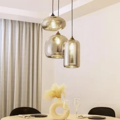 Lindby Pendellamper|Pendellamper>Hængelampe Marla, Rondell, Glas, røggrå, 50 cm