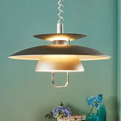 Lindby hængelampe Nadija, grå, 43 cm, højdejusterbar, E27