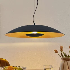 Lindby hængelampe Narisara, Ø 80 cm, E27, sort-guld