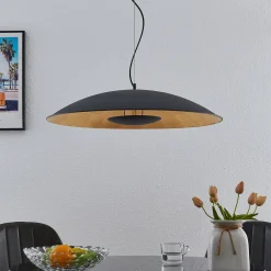 Lindby hængelampe Narisara, Ø 80 cm, E27, sort-guld