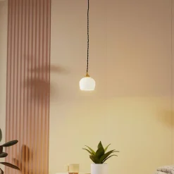 hængelampe Nolane, Ø 11 cm, keramik, hvid/messing^Lindby New