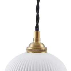 hængelampe Nolane, Ø 11 cm, keramik, hvid/messing^Lindby New