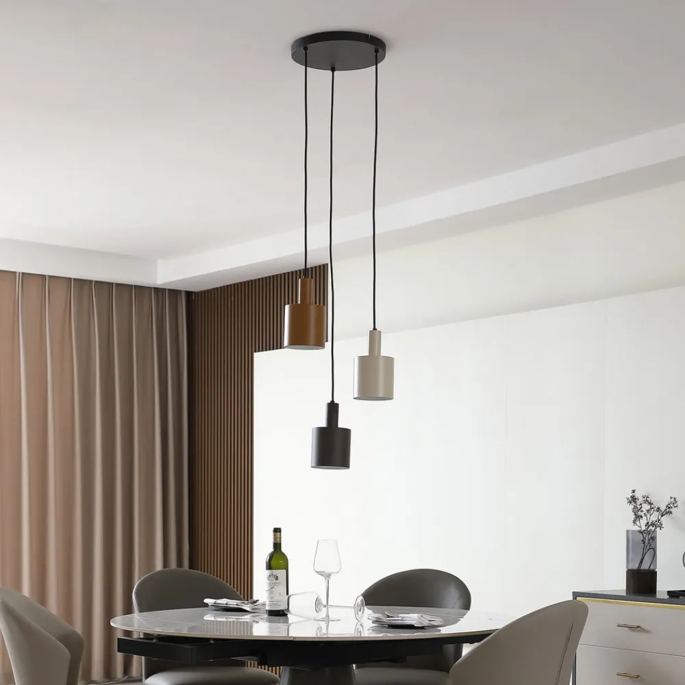 Lindby hængelampe Ovelia, brun/kaffe/beige, 3 lyskilder, E27