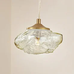 hængelampe Piatra, rav/messing, glas, Ø 16 cm, G9^Lindby New