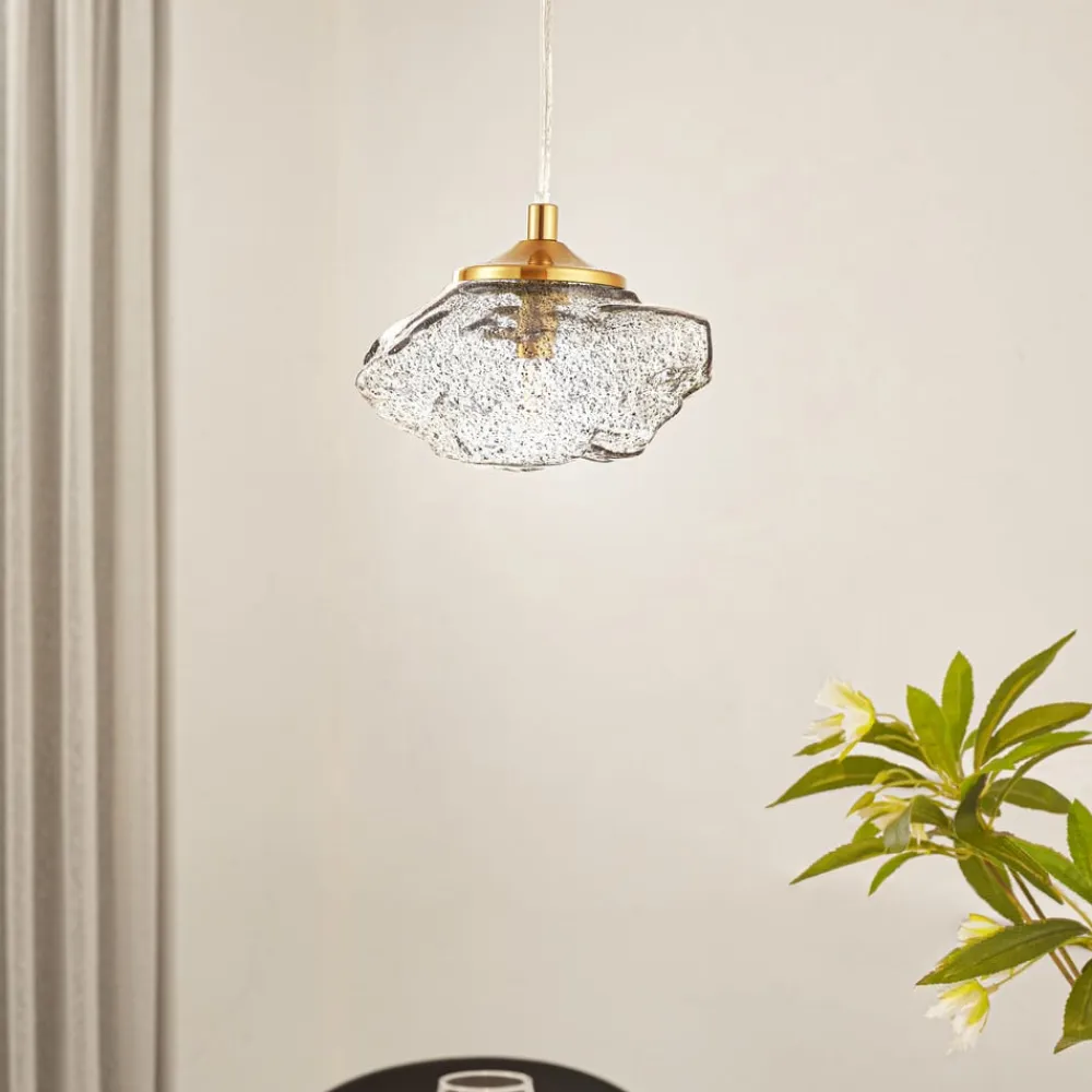 hængelampe Piatra, røg/messing, glas, Ø 16 cm, G9^Lindby Online