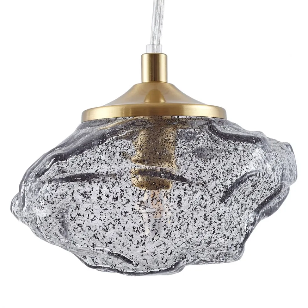 hængelampe Piatra, røg/messing, glas, Ø 16 cm, G9^Lindby Online