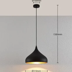 Lindby hængelampe Ritana, sort-guld, metal, Ø 31cm, E27