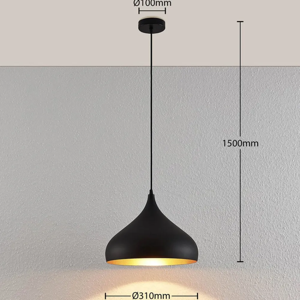 Lindby hængelampe Ritana, sort-guld, metal, Ø 31cm, E27