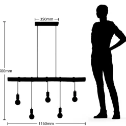 hængelampe Rom, 5 lyskilder, træ, reb, sort, 116 cm^Lindby Hot