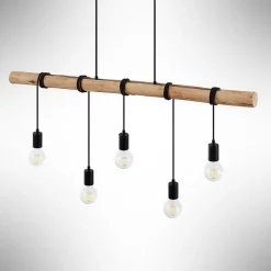 hængelampe Rom, 5 lyskilder, træ, reb, sort, 116 cm^Lindby Hot
