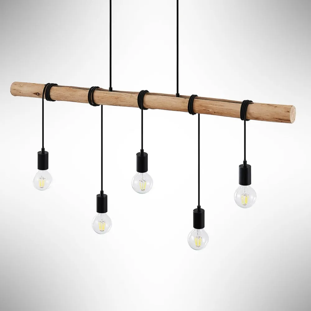 hængelampe Rom, 5 lyskilder, træ, reb, sort, 116 cm^Lindby Hot