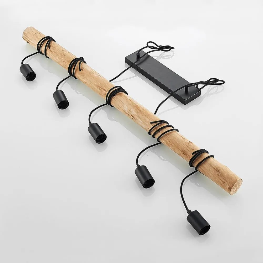hængelampe Rom, 5 lyskilder, træ, reb, sort, 116 cm^Lindby Hot