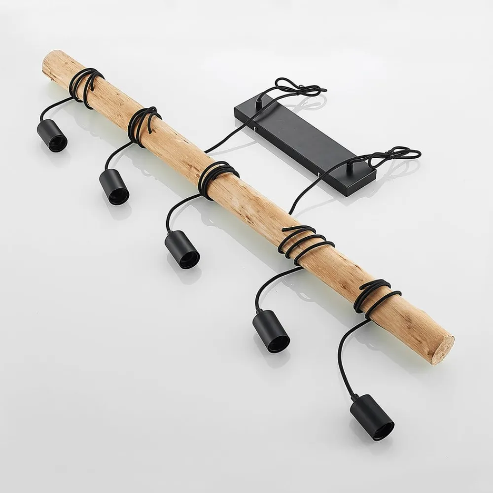 hængelampe Rom, 5 lyskilder, træ, reb, sort, 116 cm^Lindby Hot