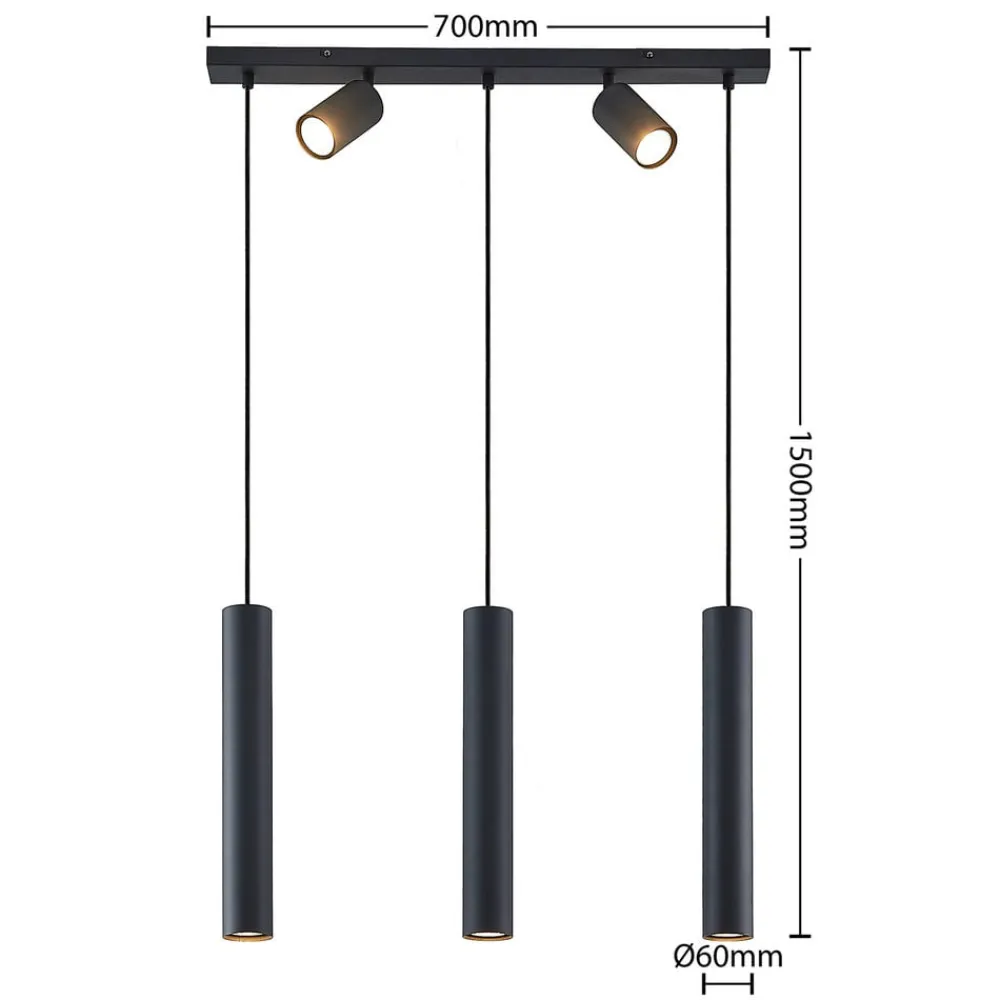hængelampe Sanad, 70 cm, 5 lyskilder, sort, GU10^Lindby Hot