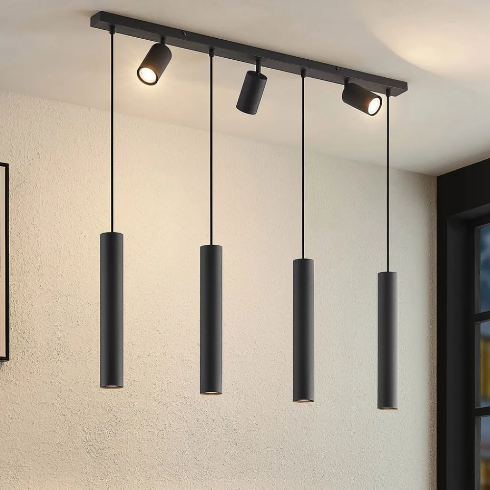 Lindby Pendellamper|Pendellamper>hængelampe Sanad, 100 cm, 7 lyskilder, sort, GU10