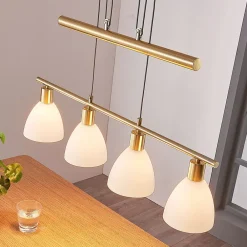 Lindby hængelampe Simeon, messingfarvet, glas, 73 cm, E14