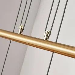 Lindby hængelampe Simeon, messingfarvet, glas, 73 cm, E14