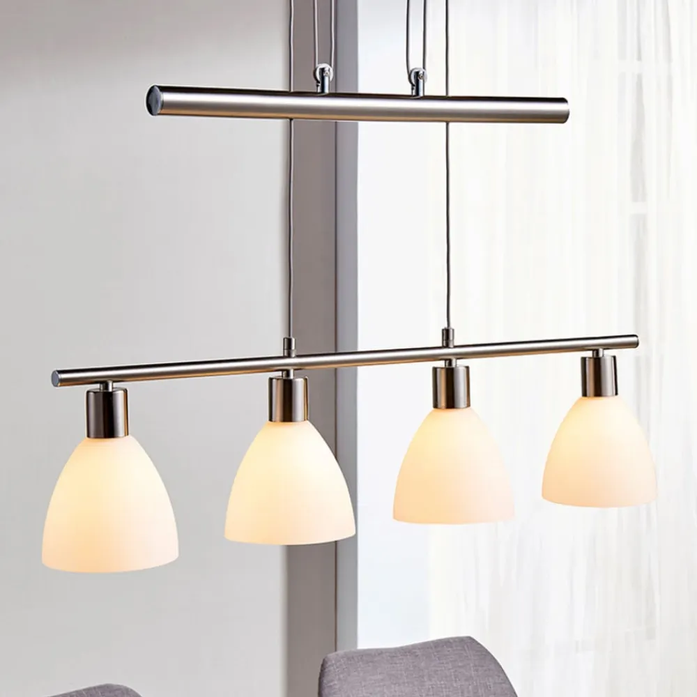 hængelampe Simeon, nikkelfarvet, glas, 73 cm, E14^Lindby Hot