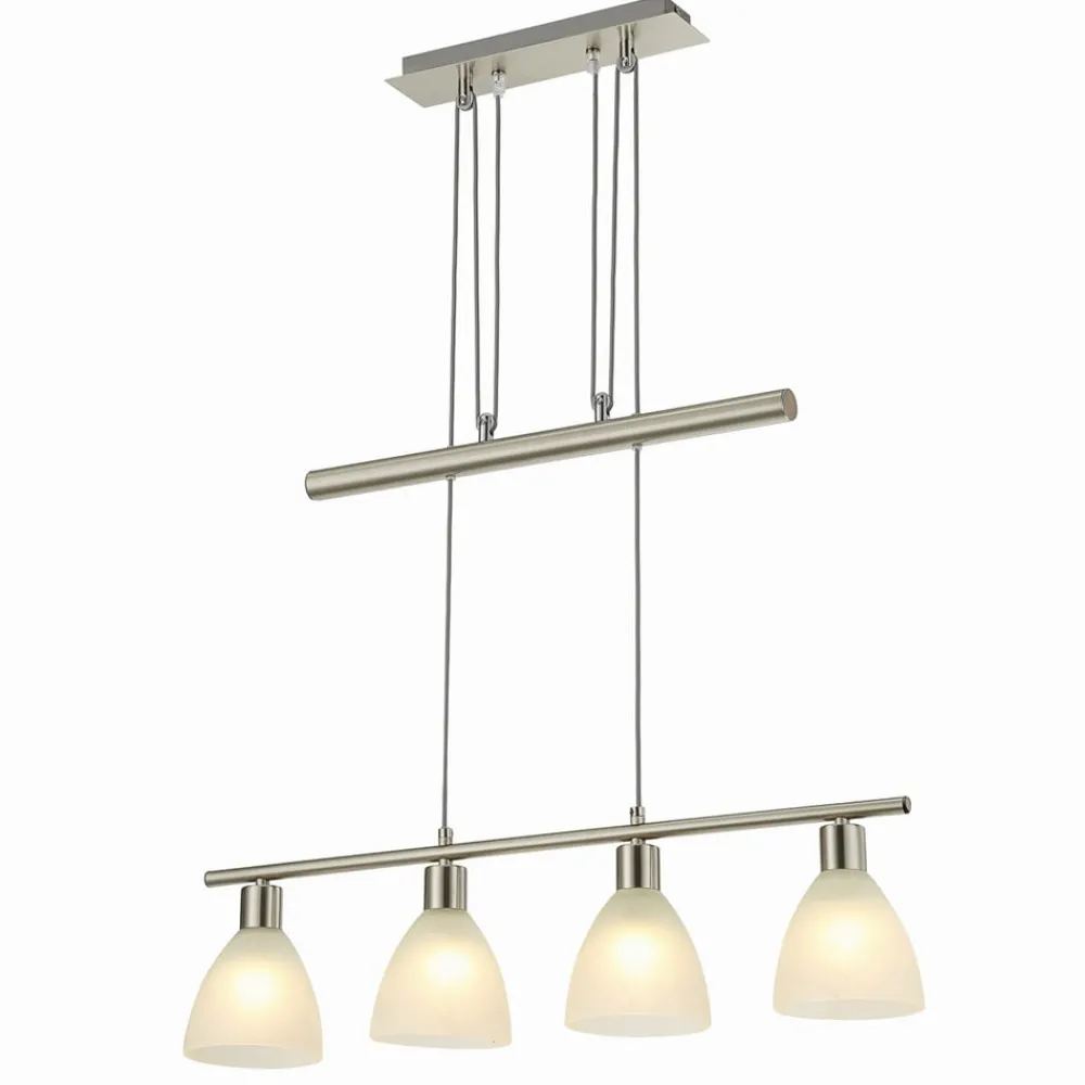 hængelampe Simeon, nikkelfarvet, glas, 73 cm, E14^Lindby Hot