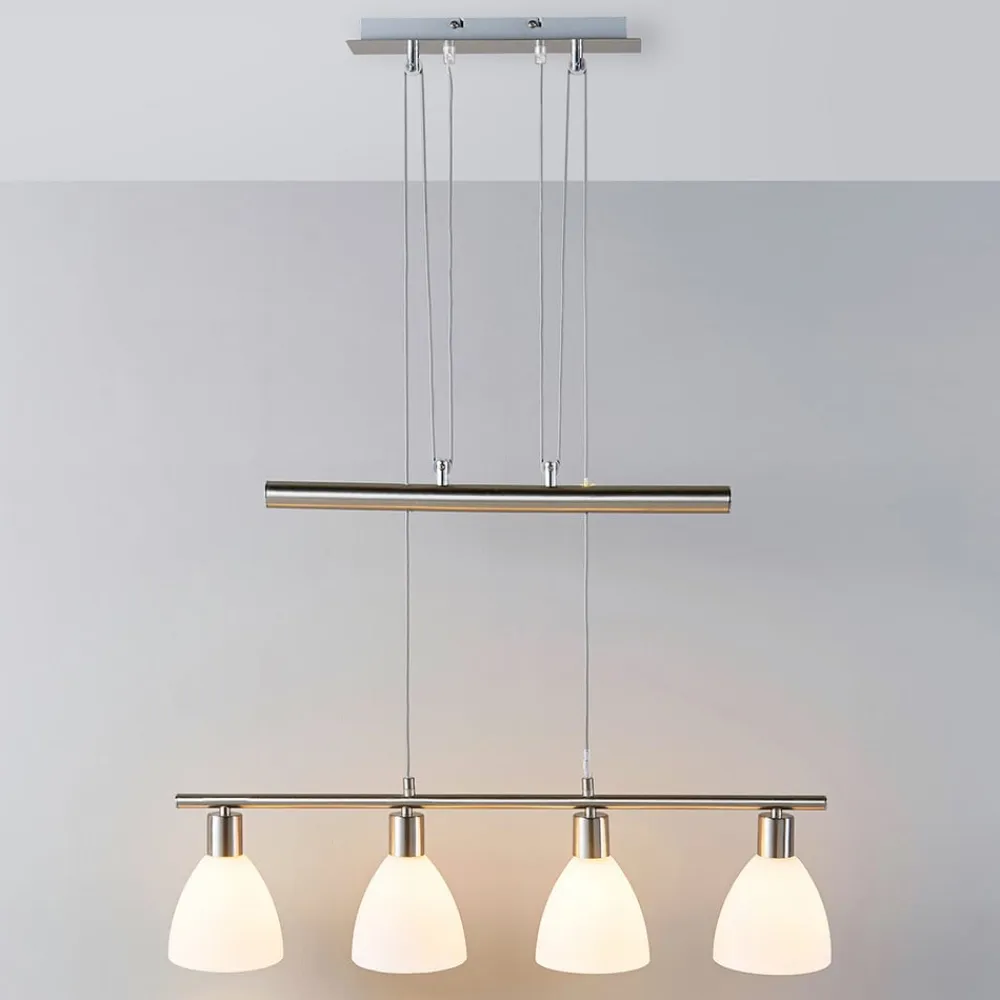 hængelampe Simeon, nikkelfarvet, glas, 73 cm, E14^Lindby Hot