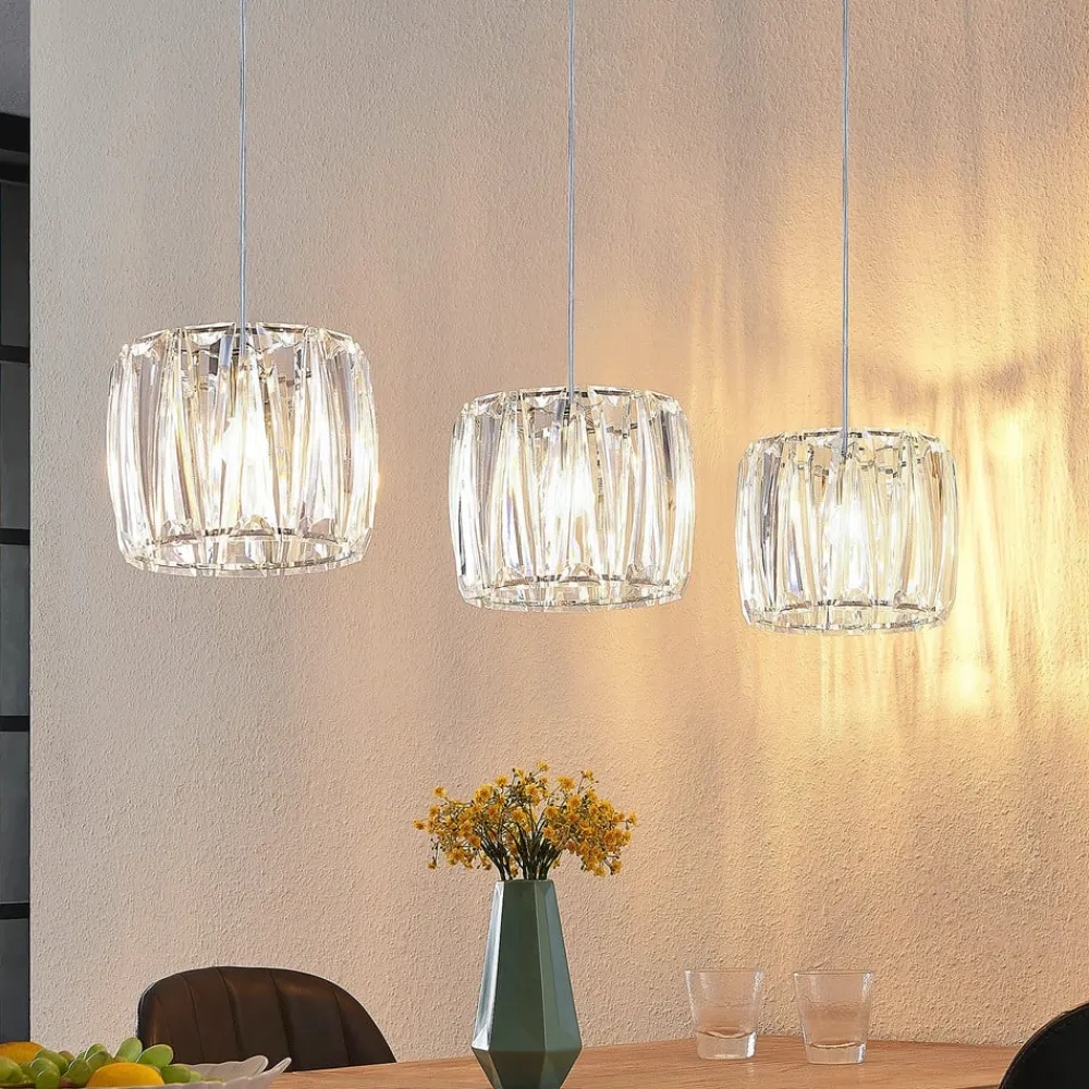 Lindby hængelampe Sofia, 107 cm, 3 lyskilder, E14, krom/klar