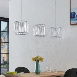 Lindby hængelampe Sofia, 107 cm, 3 lyskilder, E14, krom/klar