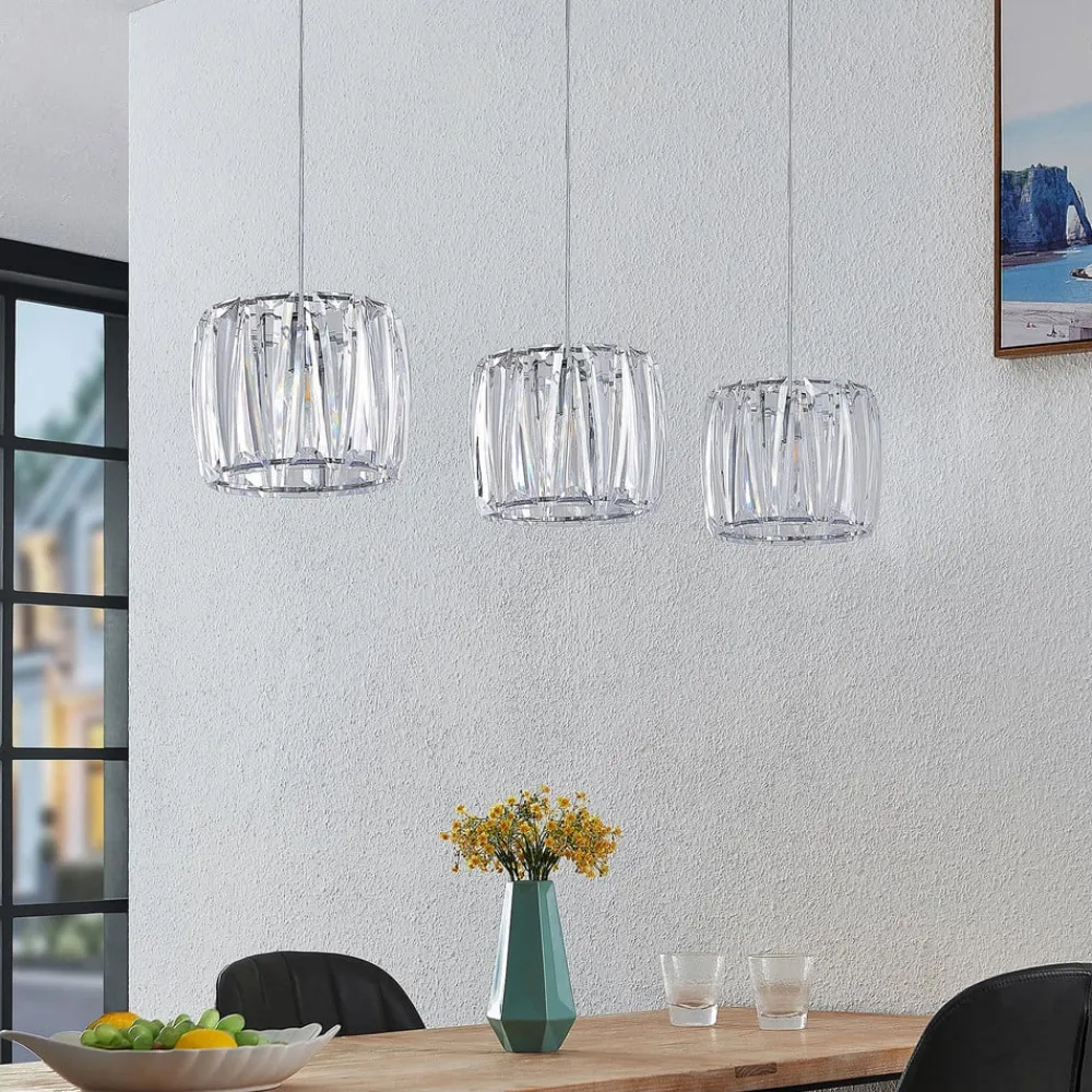 Lindby hængelampe Sofia, 107 cm, 3 lyskilder, E14, krom/klar