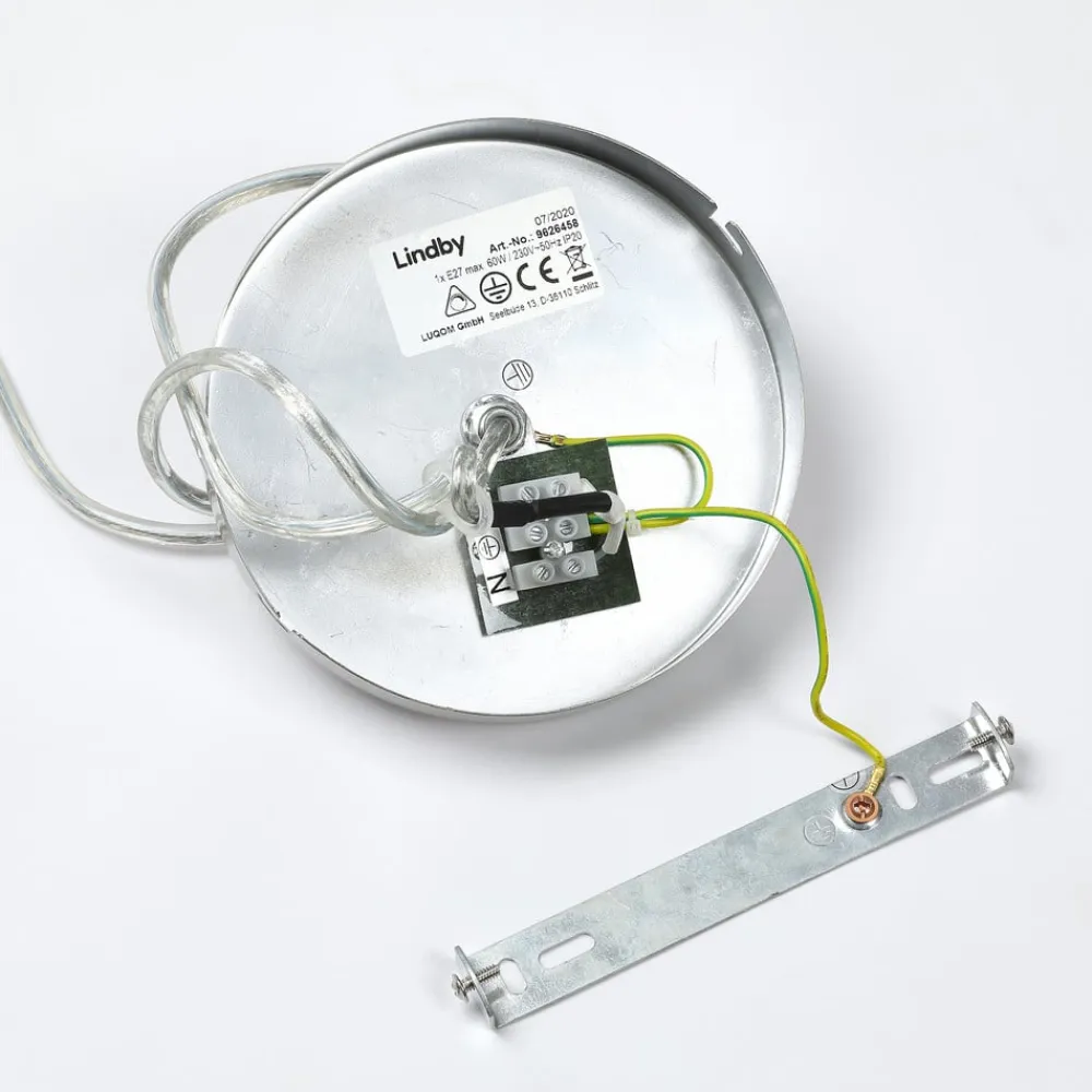 Lindby hængelampe Sonika, Ø 40 cm, nikkelfarvet, glas, E27