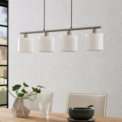 Lindby hængelampe Stannis, 75 cm, hvid, 4 lyskilder, tekstil