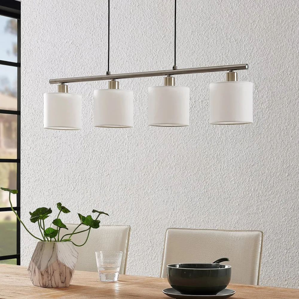 Lindby hængelampe Stannis, 75 cm, hvid, 4 lyskilder, tekstil